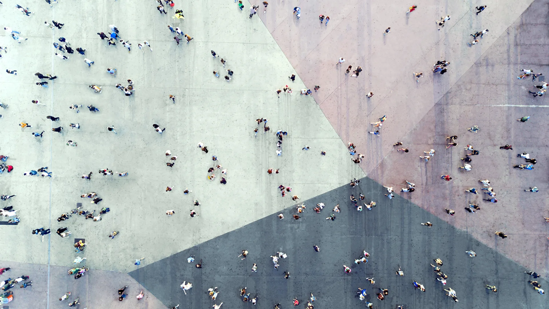 Arial view patter of people on a large concourse
